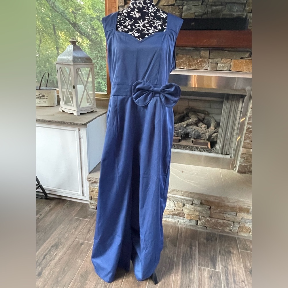 NWT Lindy Bop Blue Gracia Jumpsuit with Bow Detail